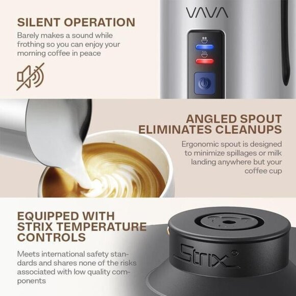 VAVA EB008 Milk Frother Electric Steamer Stainless Steel Foam Maker Latte BNIB - Picture 10 of 11